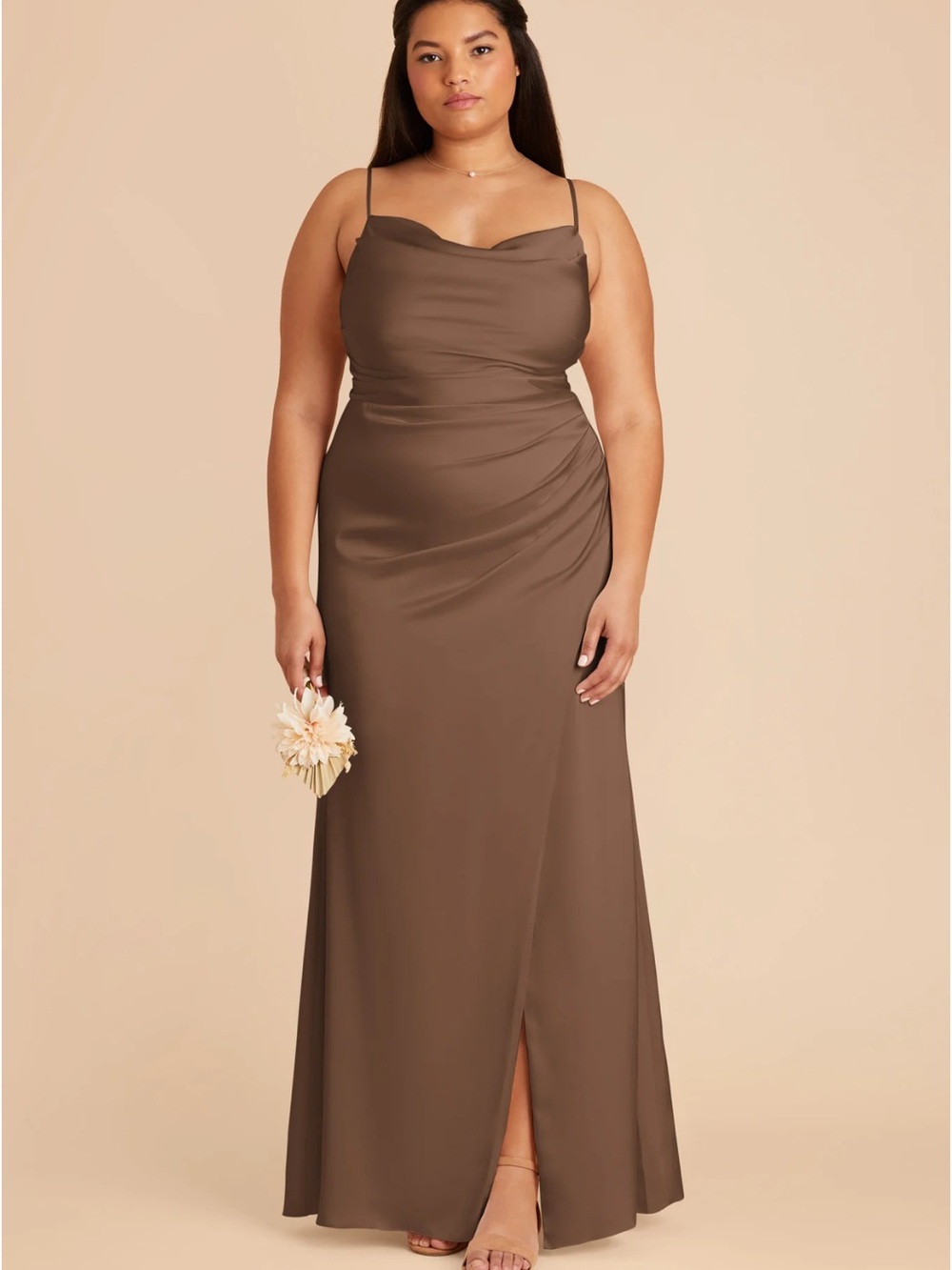 Birdy Grey Lydia Matte Satin Dress in Mocha - Picture 3 of 14